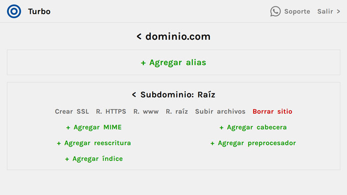 Opciones para subdominios